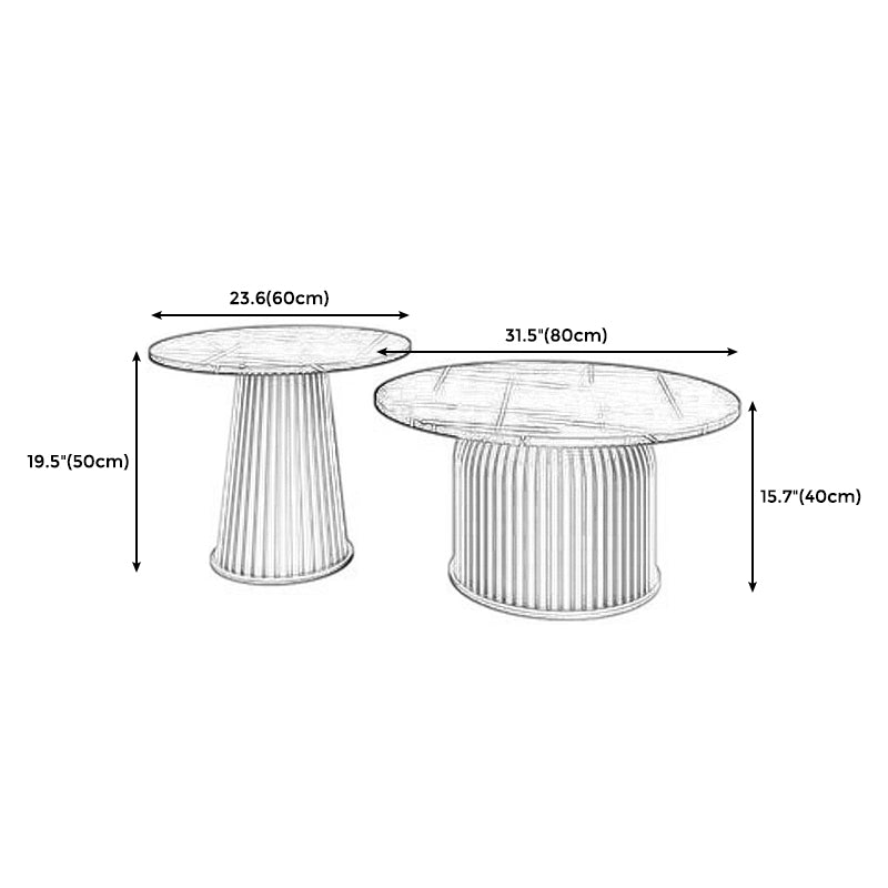 Modern Slate Solid Coffee Table Iron Round Cocktail Table in White/Black