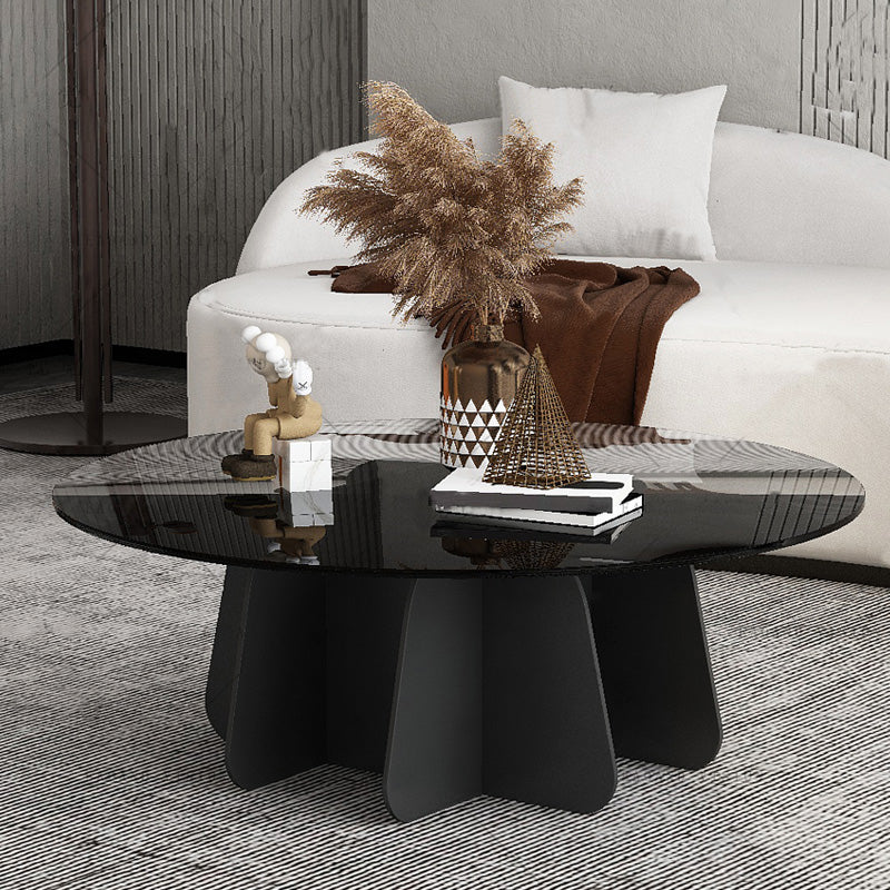 Pedestal Base Coffee Table Round Glass Cocktail Table in Black