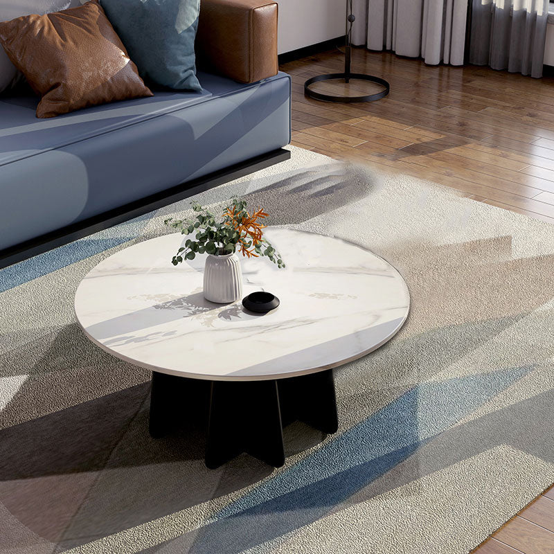 Pedestal Base Coffee Table Round Glass Cocktail Table in Black