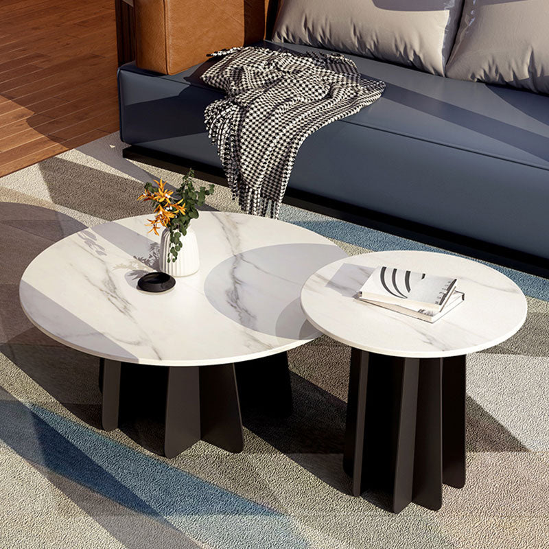 Pedestal Base Coffee Table Round Glass Cocktail Table in Black