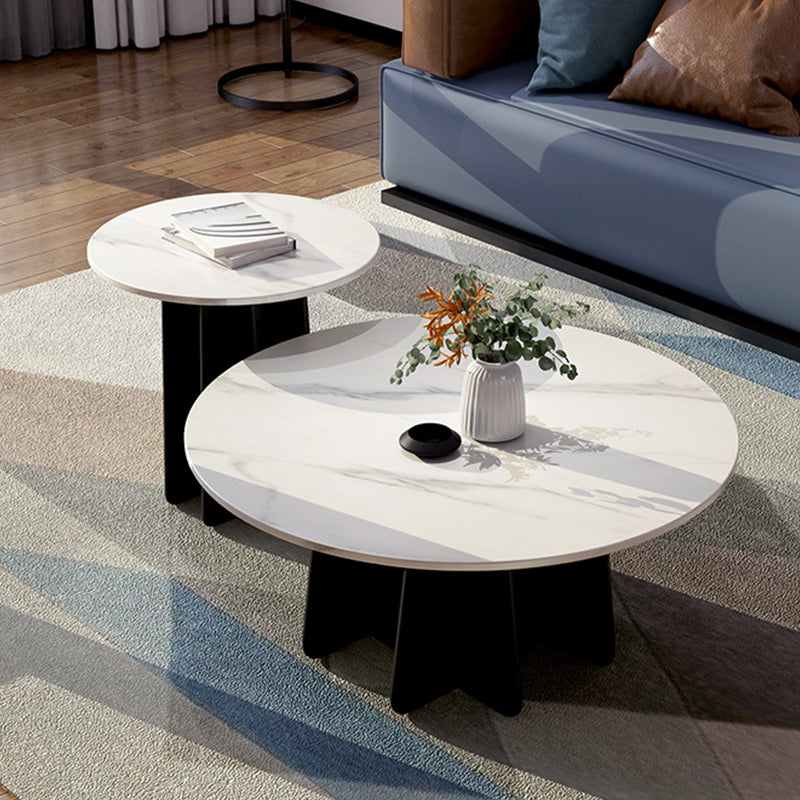 Pedestal Base Coffee Table Round Glass Cocktail Table in Black