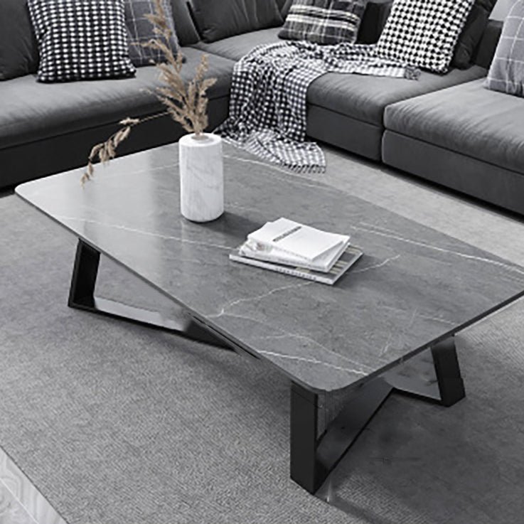 Contemporary Rectangular Coffee Table Trestle Marble Cocktail Table