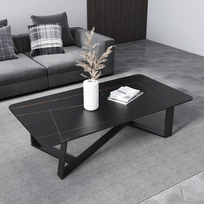 Contemporary Rectangular Coffee Table Trestle Marble Cocktail Table