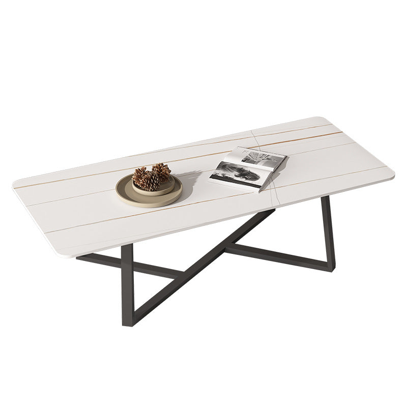 Contemporary Rectangular Coffee Table Trestle Marble Cocktail Table