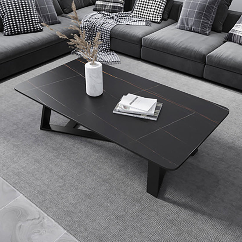 Contemporary Rectangular Coffee Table Trestle Marble Cocktail Table