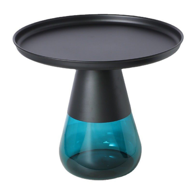 Mid-century Modern Metal Tray Top Glass Base Round Coffee Table
