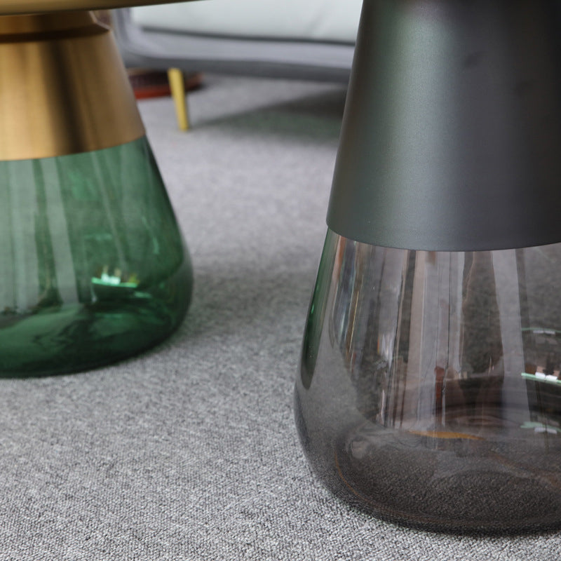 Mid-century Modern Metal Tray Top Glass Base Round Coffee Table