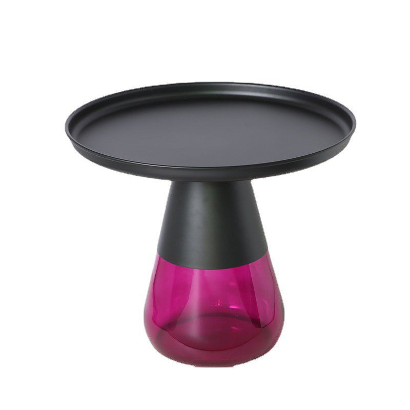 Mid-century Modern Metal Tray Top Glass Base Round Coffee Table