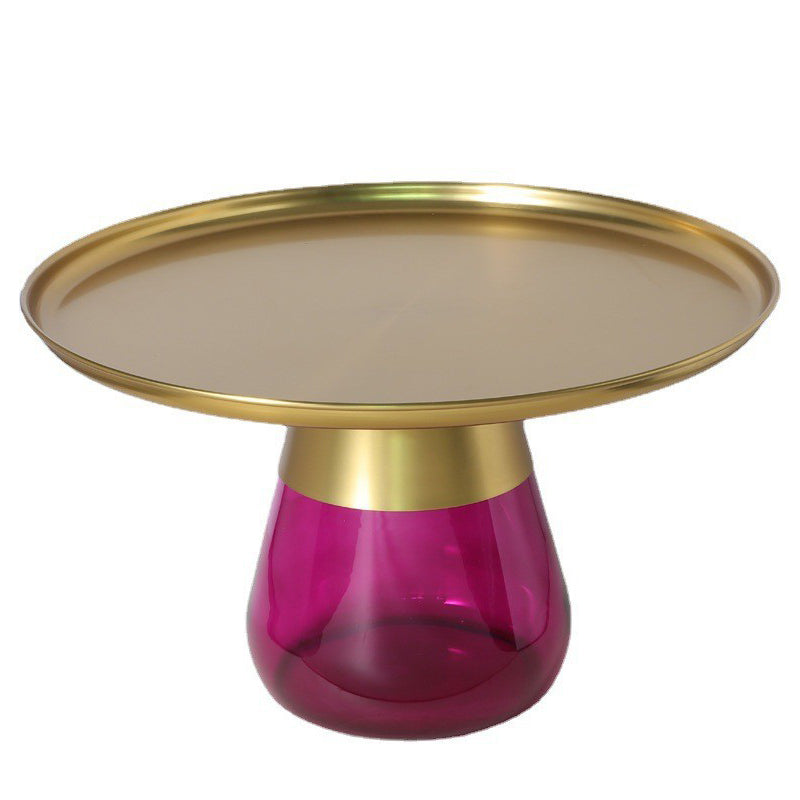 Mid-century Modern Metal Tray Top Glass Base Round Coffee Table