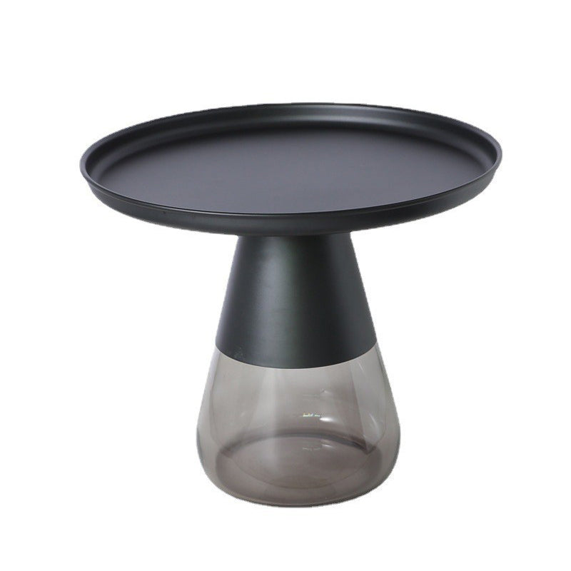 Mid-century Modern Metal Tray Top Glass Base Round Coffee Table