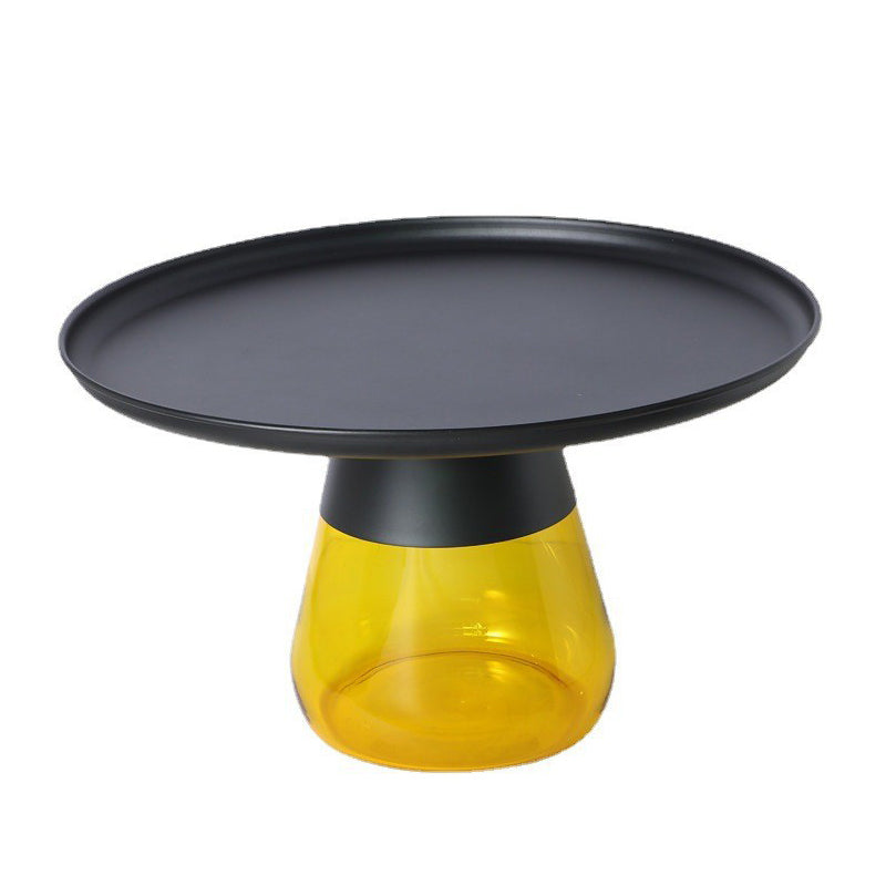 Mid-century Modern Metal Tray Top Glass Base Round Coffee Table