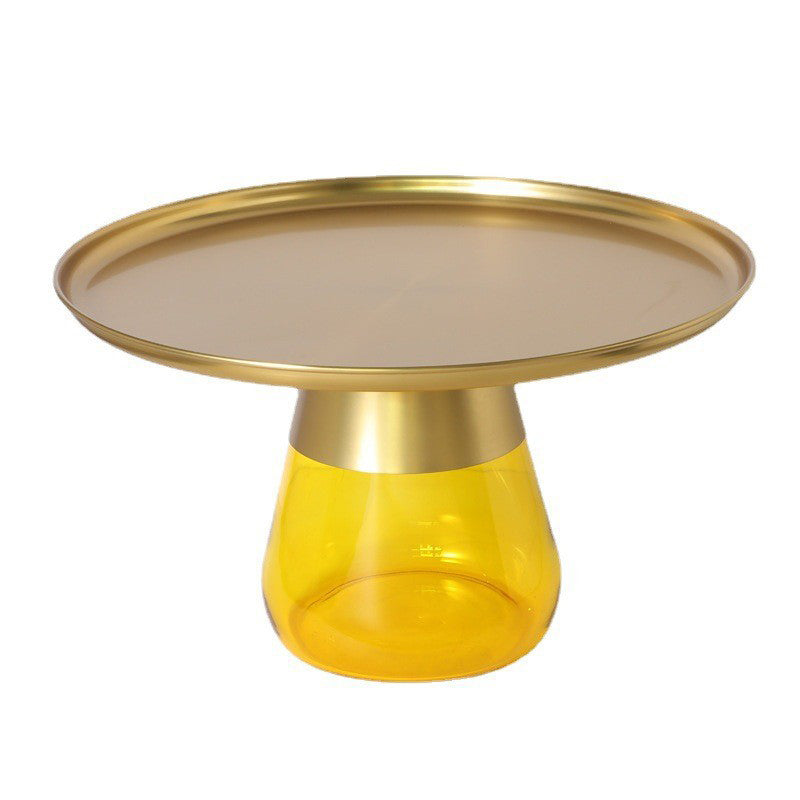 Mid-century Modern Metal Tray Top Glass Base Round Coffee Table