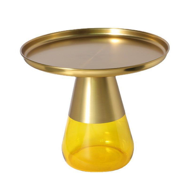 Mid-century Modern Metal Tray Top Glass Base Round Coffee Table