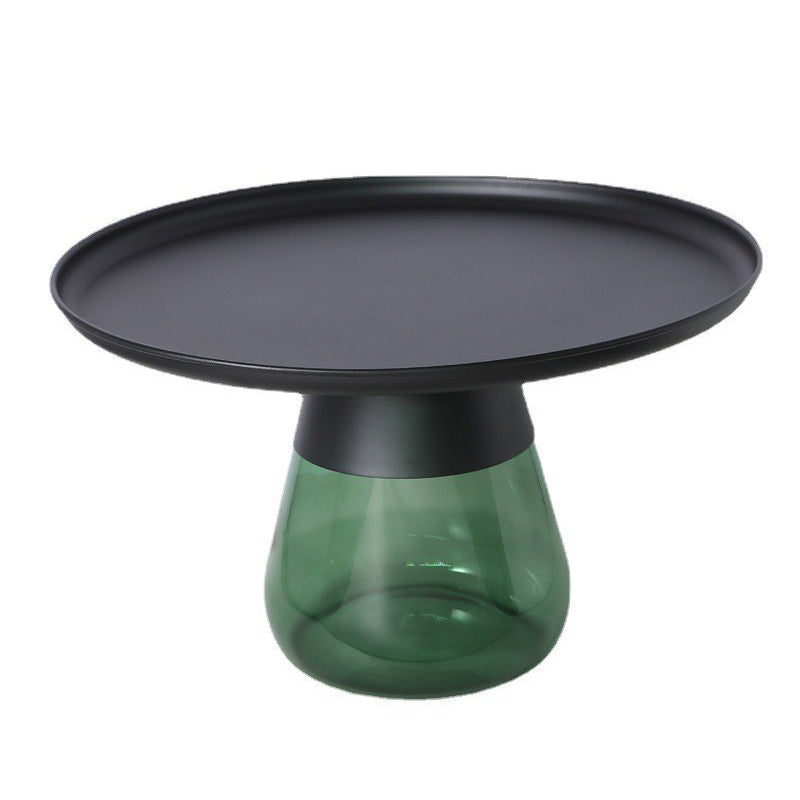 Mid-century Modern Metal Tray Top Glass Base Round Coffee Table