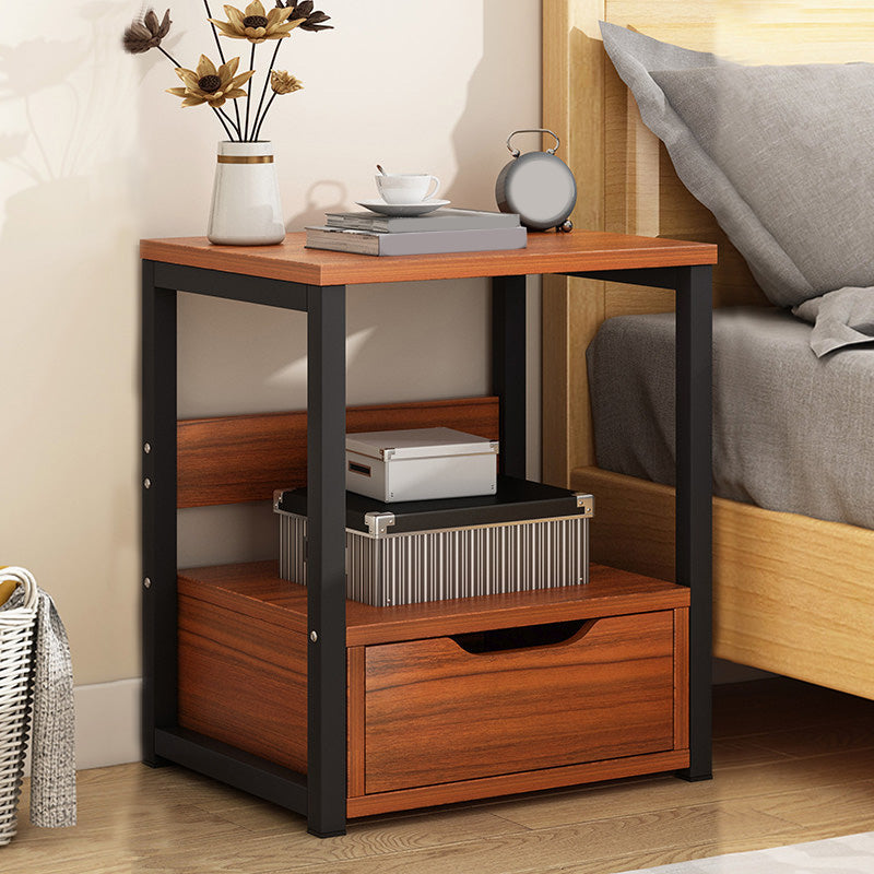 Modern Wooden Night Stand 19.6"Tall Metal Frame Nightstand with Drawer