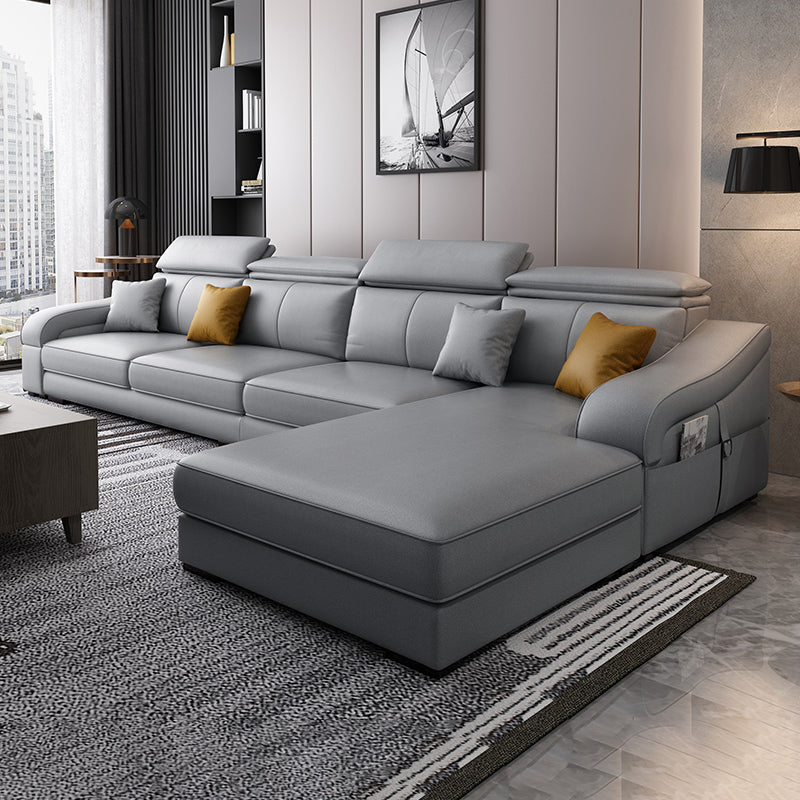 Linen and Faux Leather Reversible Modular L-Shape Furniture Sectionals