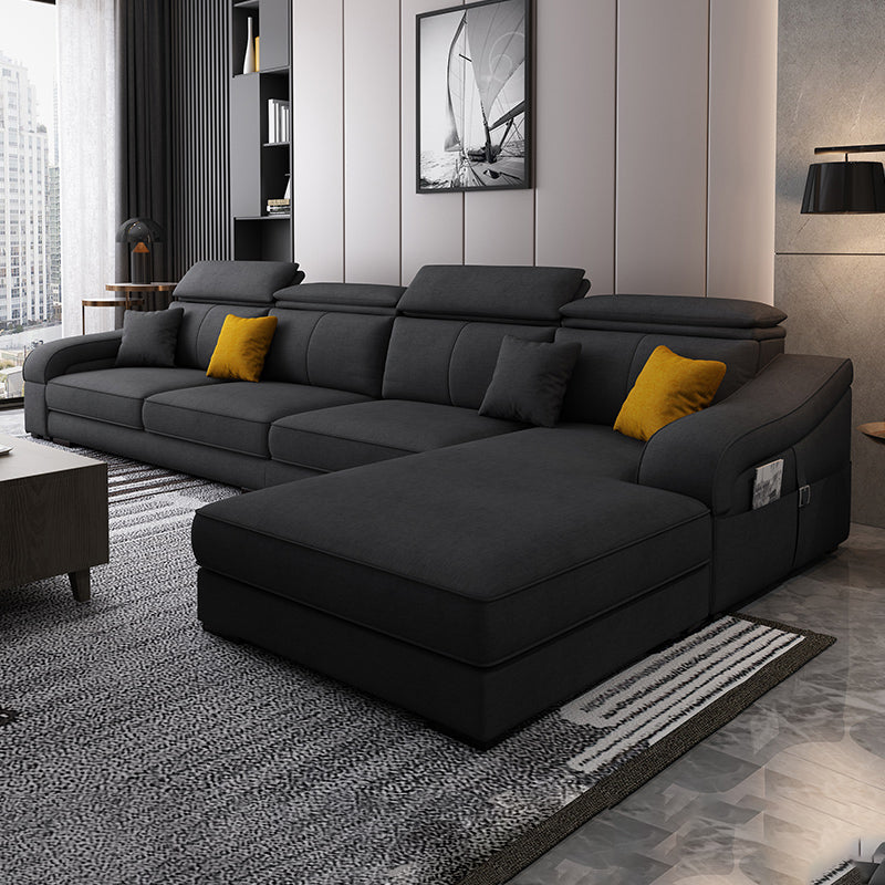 Linen and Faux Leather Reversible Modular L-Shape Furniture Sectionals