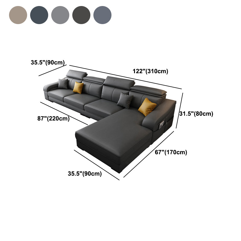 Linen and Faux Leather Reversible Modular L-Shape Furniture Sectionals