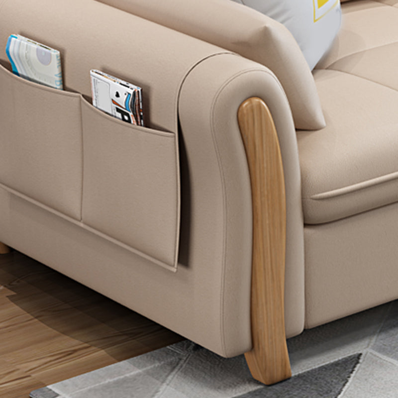 Faux Leather and Linen Pillow Top Arm L-Shape Furniture Sectionals