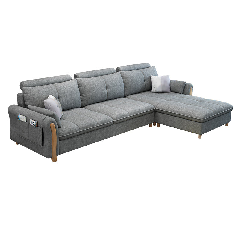 Faux Leather and Linen Pillow Top Arm L-Shape Furniture Sectionals