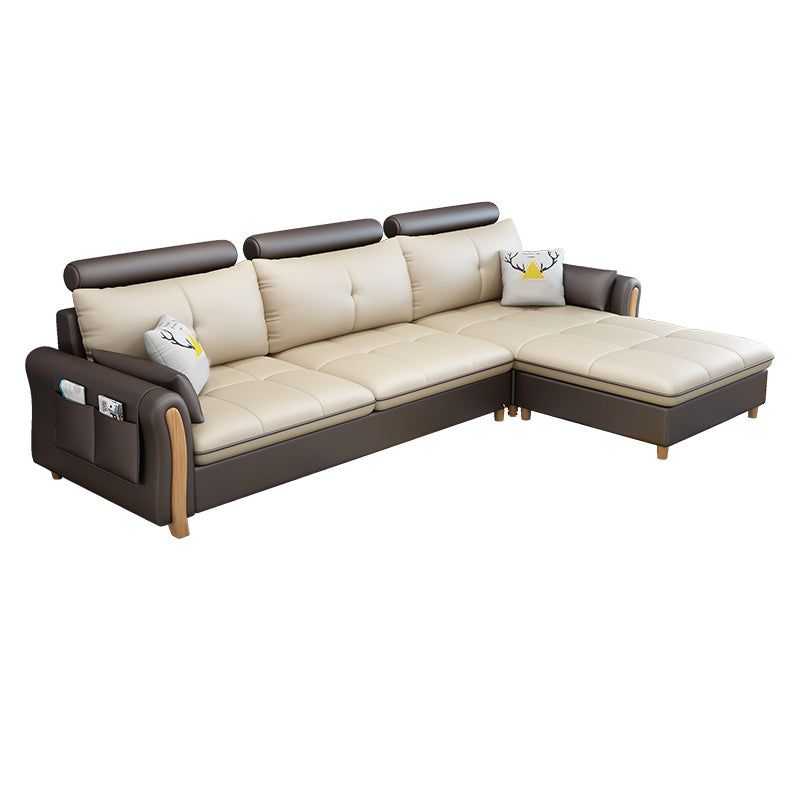 Faux Leather and Linen Pillow Top Arm L-Shape Furniture Sectionals
