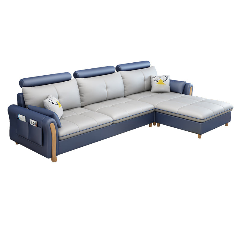 Faux Leather and Linen Pillow Top Arm L-Shape Furniture Sectionals