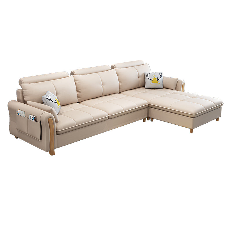 Faux Leather and Linen Pillow Top Arm L-Shape Furniture Sectionals