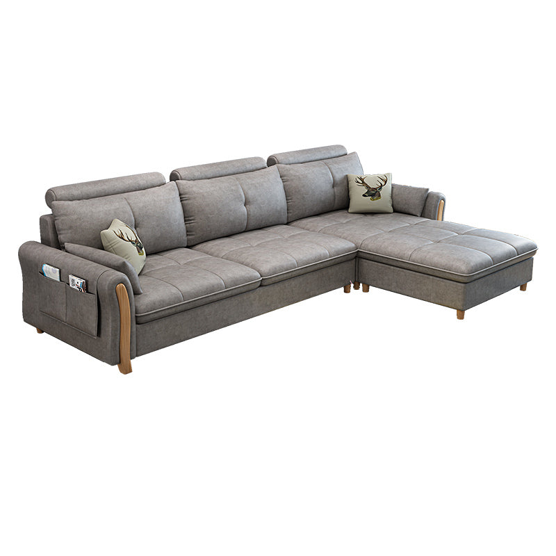 Faux Leather and Linen Pillow Top Arm L-Shape Furniture Sectionals