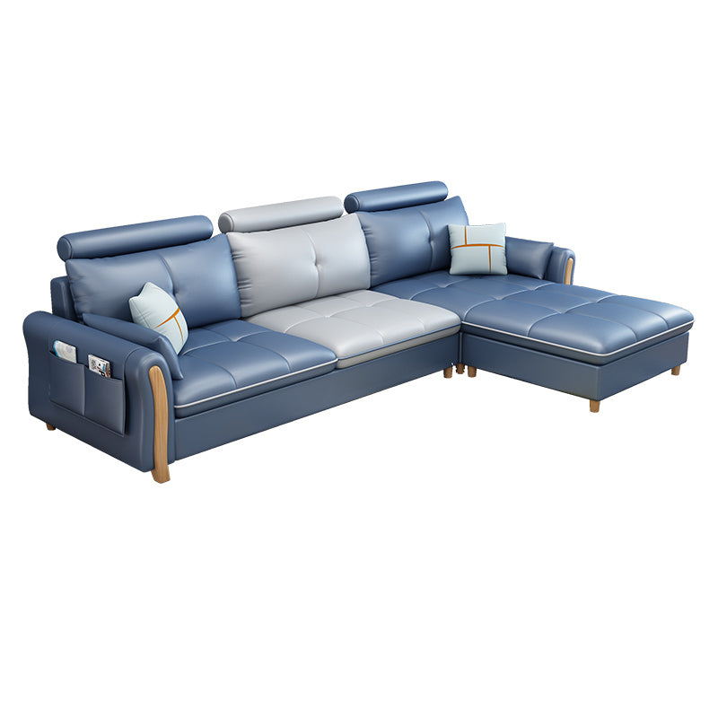Faux Leather and Linen Pillow Top Arm L-Shape Furniture Sectionals
