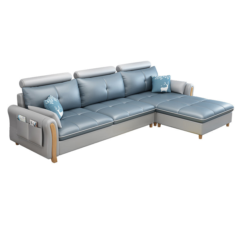Faux Leather and Linen Pillow Top Arm L-Shape Furniture Sectionals