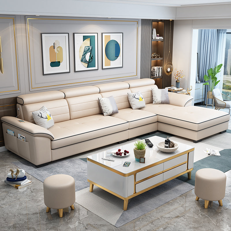 Contemporary Linen and Faux Leather L-Shape Furniture Sectionals