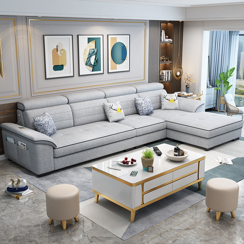 Contemporary Linen and Faux Leather L-Shape Furniture Sectionals