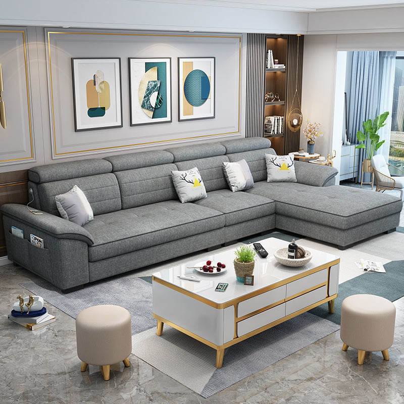 Contemporary Linen and Faux Leather L-Shape Furniture Sectionals