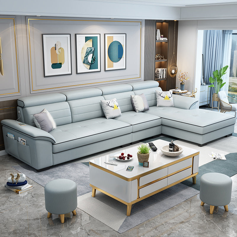 Contemporary Linen and Faux Leather L-Shape Furniture Sectionals