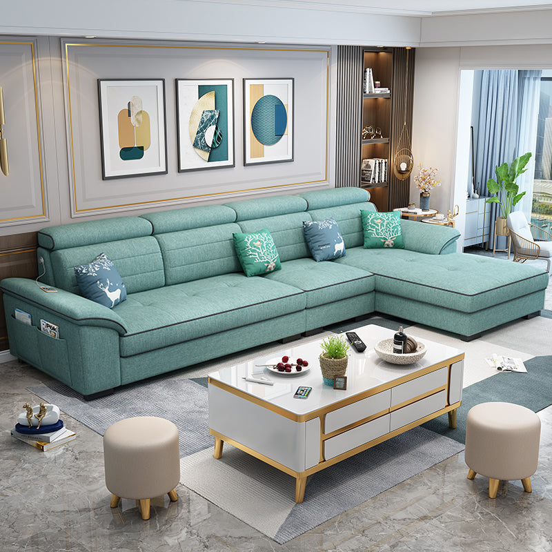 Contemporary Linen and Faux Leather L-Shape Furniture Sectionals