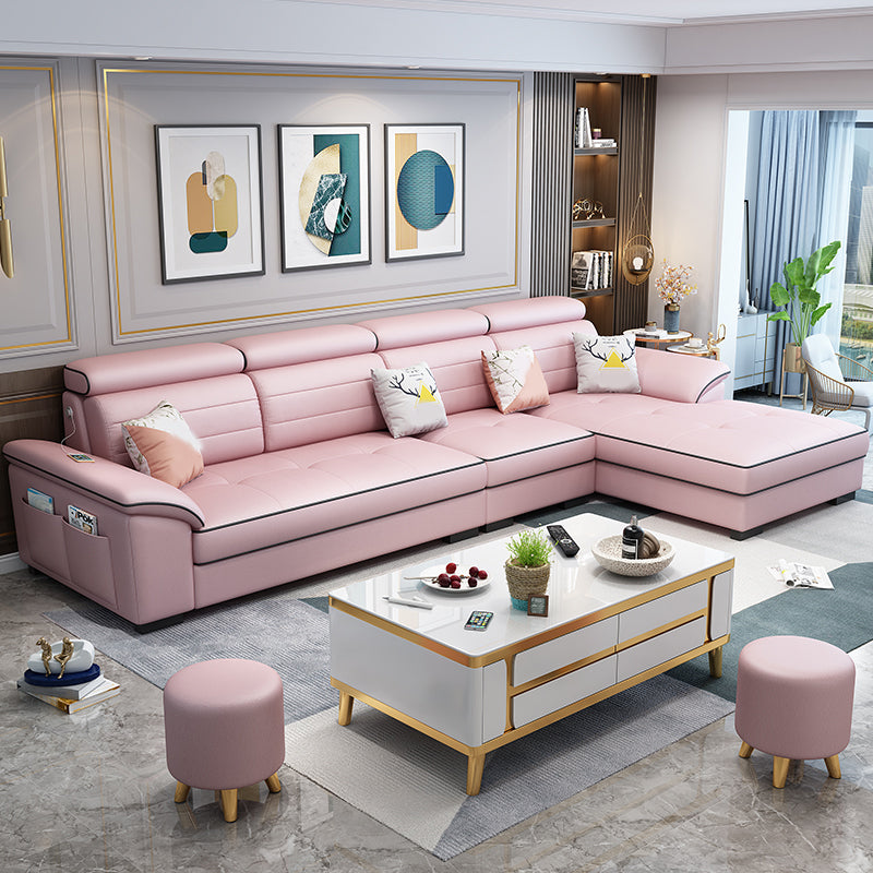 Contemporary Linen and Faux Leather L-Shape Furniture Sectionals