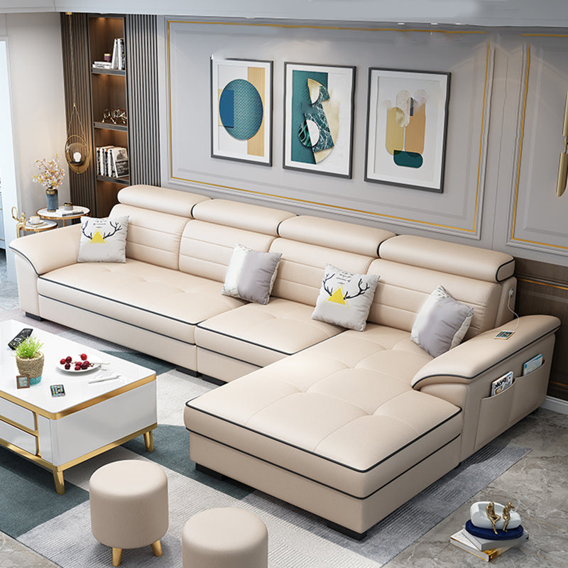 Contemporary Linen and Faux Leather L-Shape Furniture Sectionals