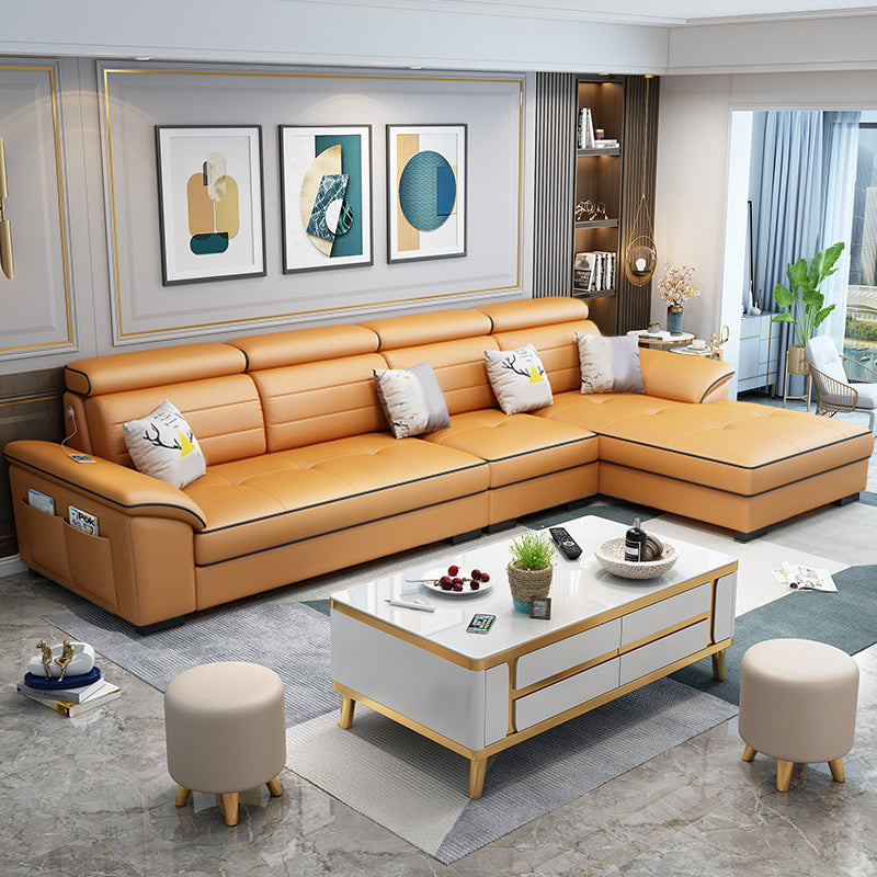 Contemporary Linen and Faux Leather L-Shape Furniture Sectionals