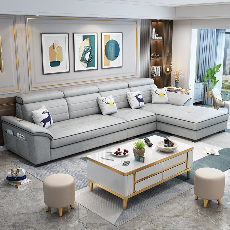 Contemporary Linen and Faux Leather L-Shape Furniture Sectionals