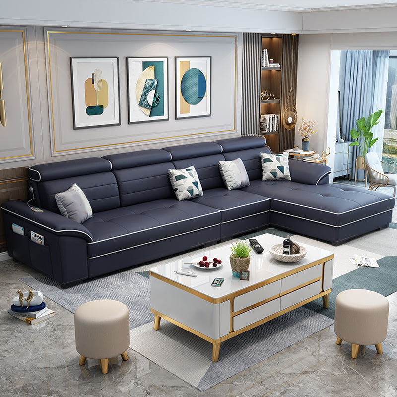 Contemporary Linen and Faux Leather L-Shape Furniture Sectionals