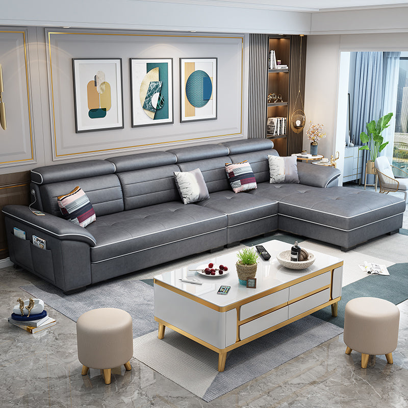 Contemporary Linen and Faux Leather L-Shape Furniture Sectionals