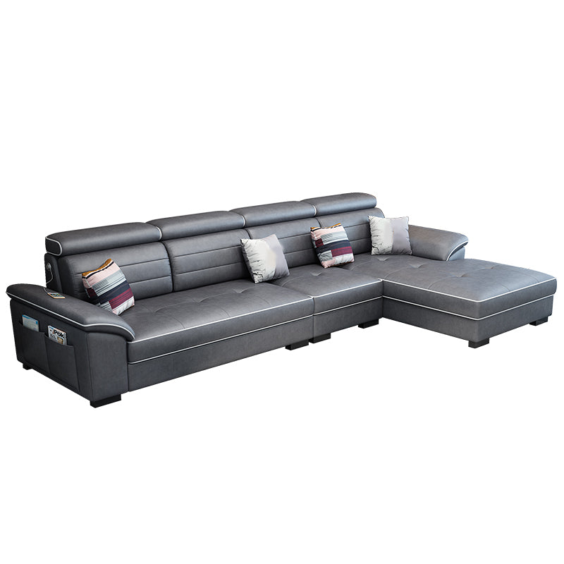 Contemporary Linen and Faux Leather L-Shape Furniture Sectionals