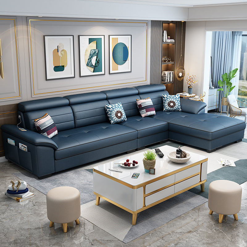 Contemporary Linen and Faux Leather L-Shape Furniture Sectionals