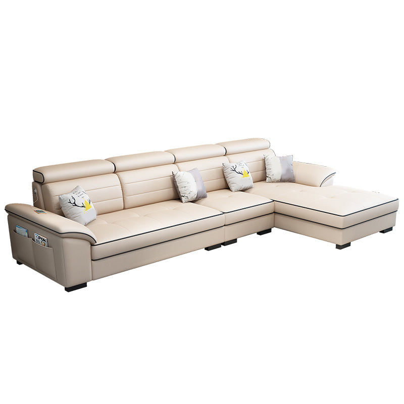 Contemporary Linen and Faux Leather L-Shape Furniture Sectionals
