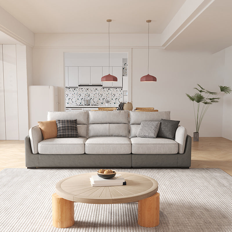 Solid Wood Sofa Square Arm Removable Cushions Faux Leather for Living Room