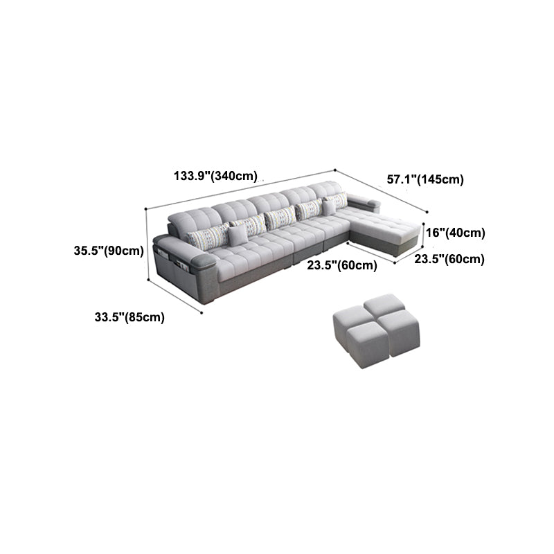Contemporary Pillow Top Arm Furniture Sectionals in Grey for 3/4/5 People