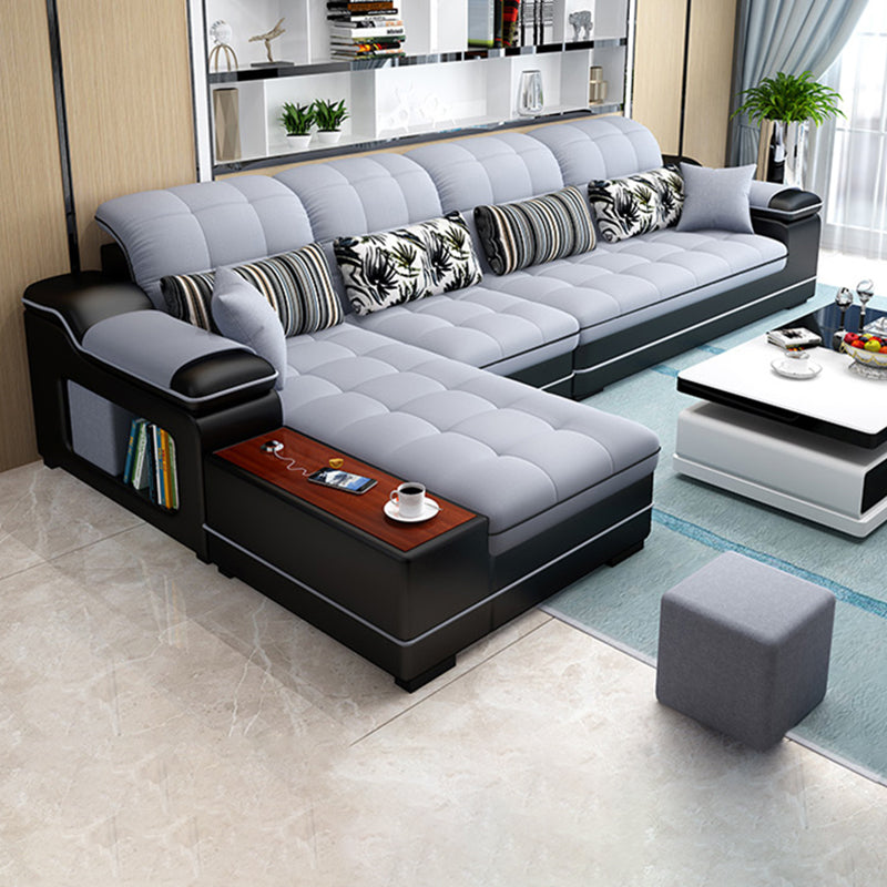 Contemporary Faux Leather and Linen Furniture Sectionals in Grey