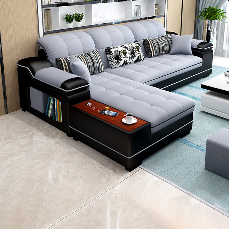 Contemporary Faux Leather and Linen Furniture Sectionals in Grey