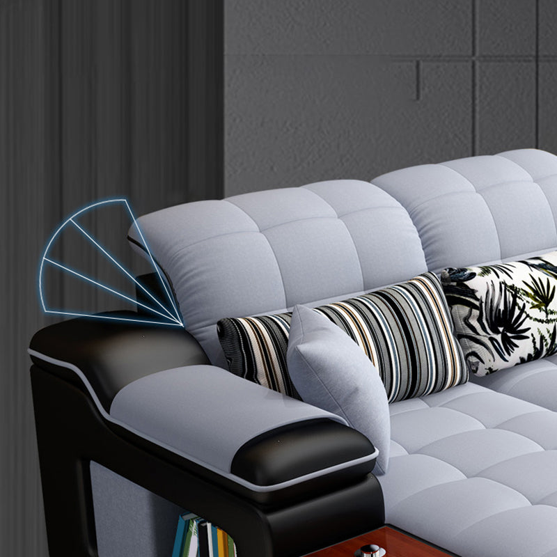 Contemporary Faux Leather and Linen Furniture Sectionals in Grey