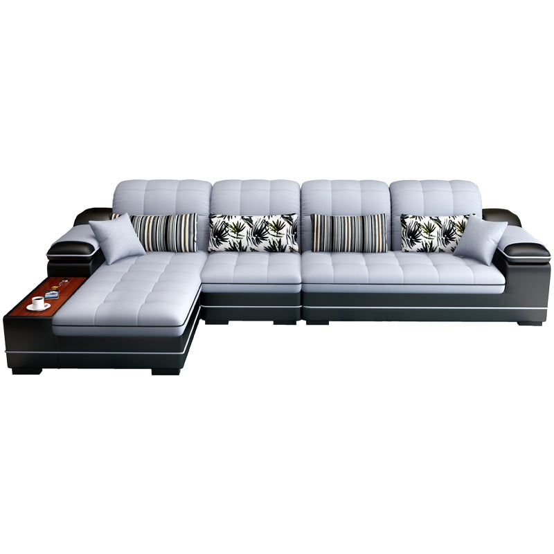 Contemporary Faux Leather and Linen Furniture Sectionals in Grey